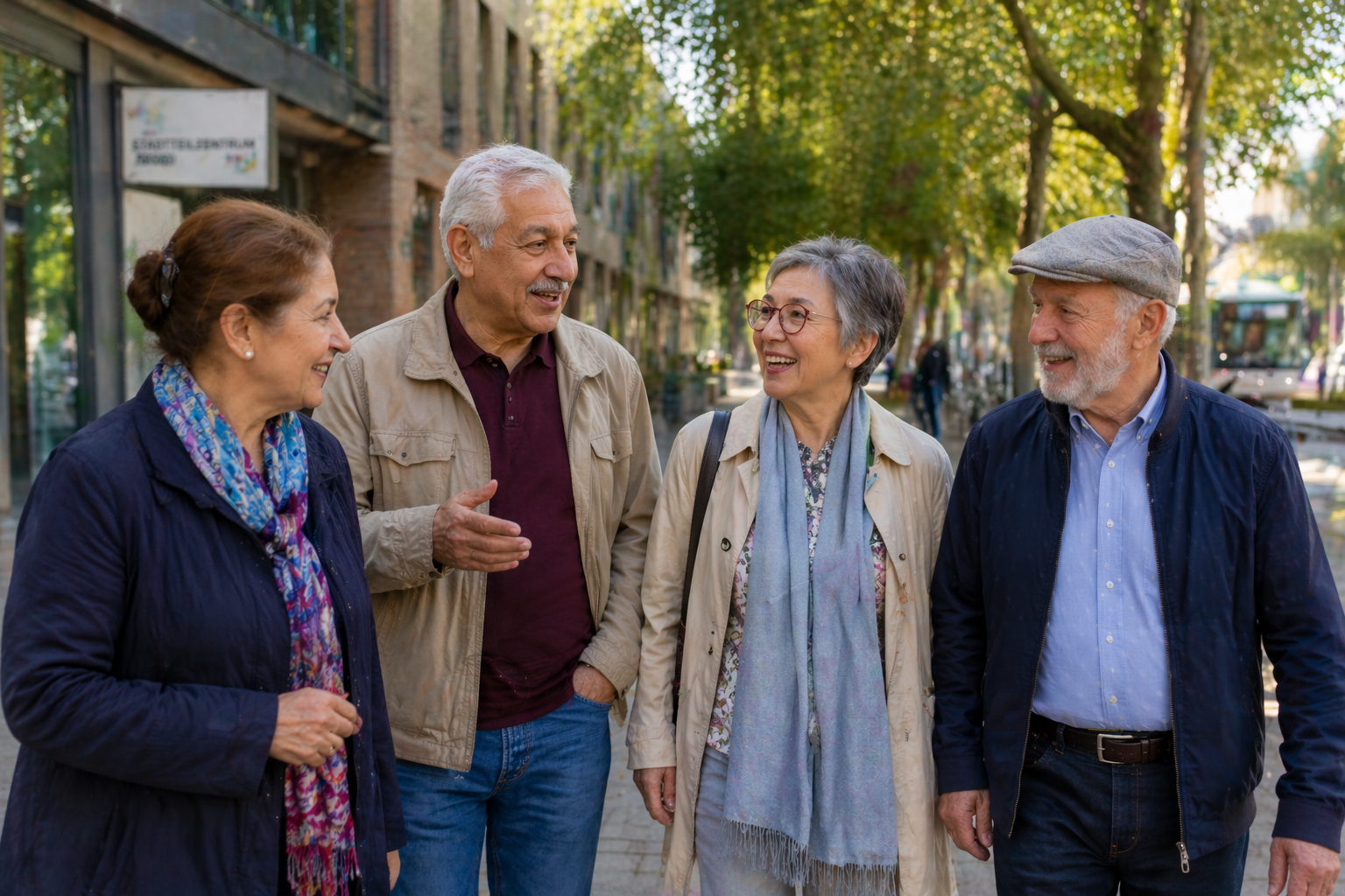 Foto für Fachtag zeigt eine Menschengruppe in der Stadt. Foto: mit ChatGPT erstellt